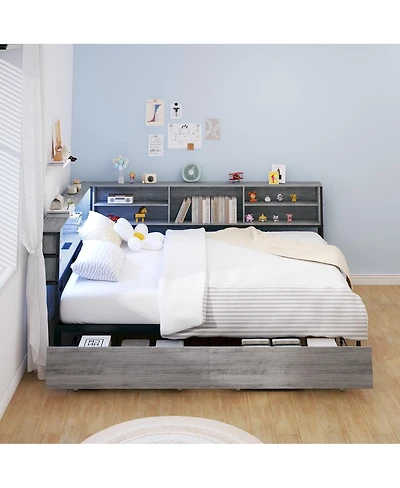 Streamdale Furniture Space-Saving Corner Bed with Storage, Charging, and Led Lights