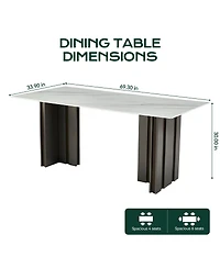 Streamdale Furniture Streamdale 69" Rectangular Dining Table, Modern Style, Tempered Glass Marble Top, Gray Legs