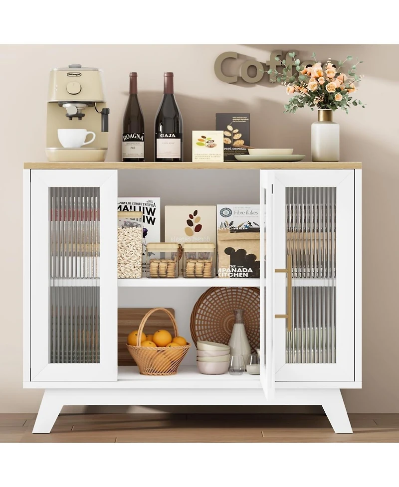 gaomon 36 Inch Sideboard Buffet, Decorative Cabinet with Fluted Glass Doors and Adjustable Shelves, Modern Coffee Bar for Kitchen, Dining Room