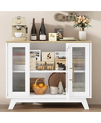 gaomon 36 Inch Sideboard Buffet, Decorative Cabinet with Fluted Glass Doors and Adjustable Shelves, Modern Coffee Bar for Kitchen, Dining Room