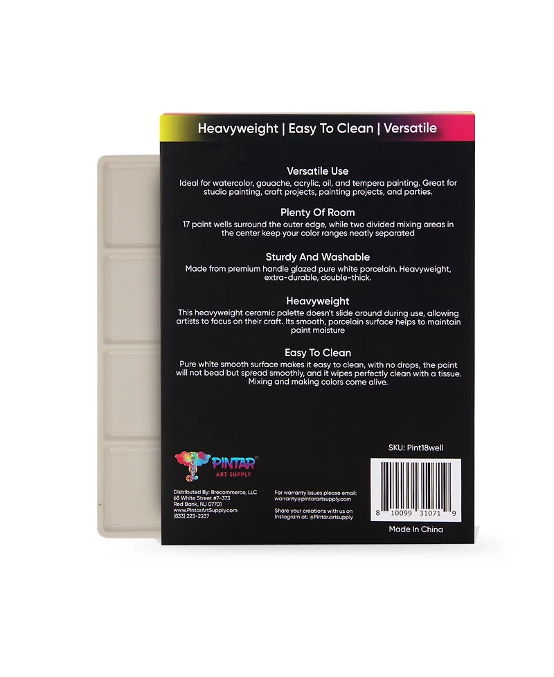 Pintar Ceramic Watercolor Paint Palette Tray - 18 -Well Ceramic Palette | Rectangle - 8''x5.5''x0.75'' Paint Pallet
