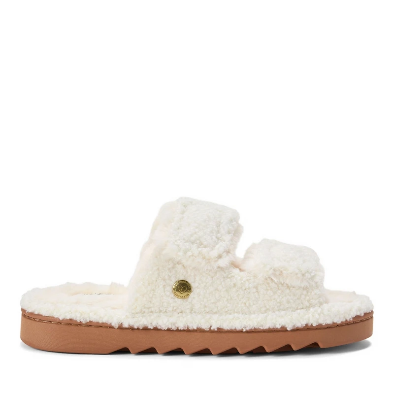 Dearfoams Women's Regina Teddy Double Band Slide Slipper