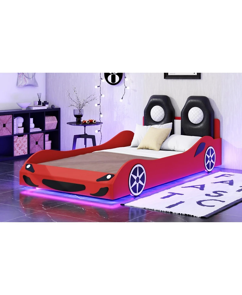 Streamdale Furniture Wood Race Car Twin Bed with Led