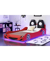 Streamdale Furniture Wood Race Car Twin Bed with Led