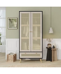Streamdale Furniture 70" Rattan Door Armoire Boho Wardrobe Closet