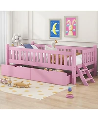 Streamdale Furniture Wood Twin Size Platform Bed with Guardrail and 2 Drawers