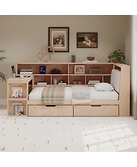 Streamdale Furniture Twin L-shaped Wooden Daybed with Desk, Storage, Led Light