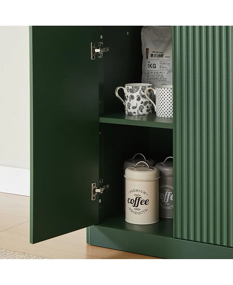 Streamdale Furniture Streamdale 67-inch Modern Wavy Sideboard, 6-Door Storage Cabinet in Green