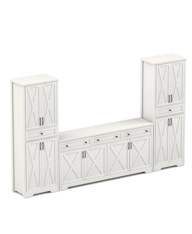 Streamdale Furniture Tv Cabinet Set: Multifunctional Wall Unit with 2 Sideboards