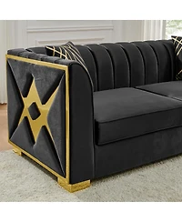 Streamdale Furniture Streamdale Luxurious Velvet Sofa with Geometric Gold Hardware & Metal Feet