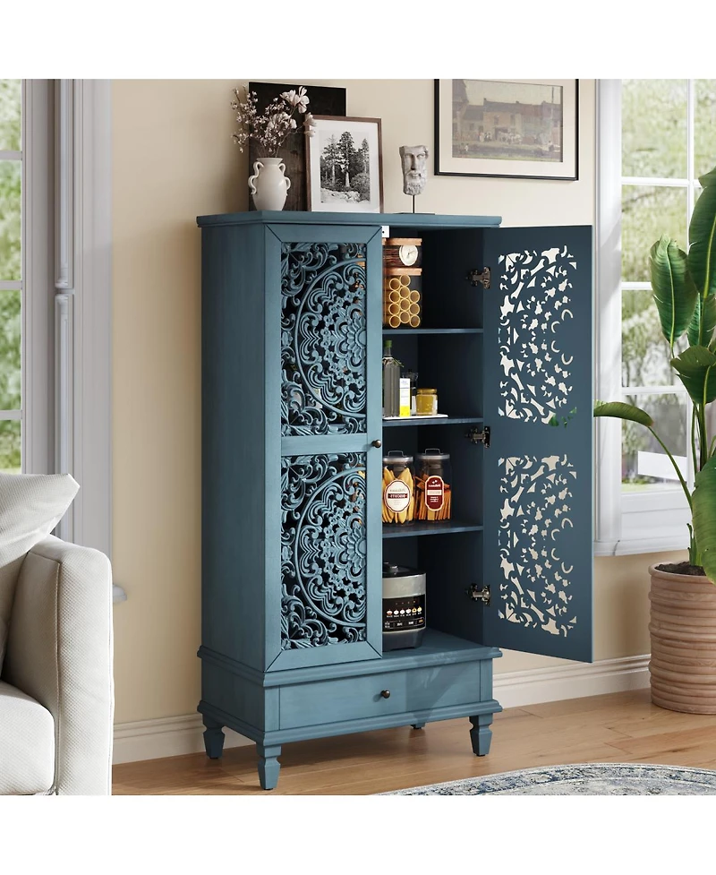 Streamdale Furniture Rustic 55" Storage Cabinet with Drawer & 2 Carved Doors