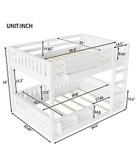 Streamdale Queen Bunk Bed with Ladder and Guardrails, Pegboard and bookshelf, White
