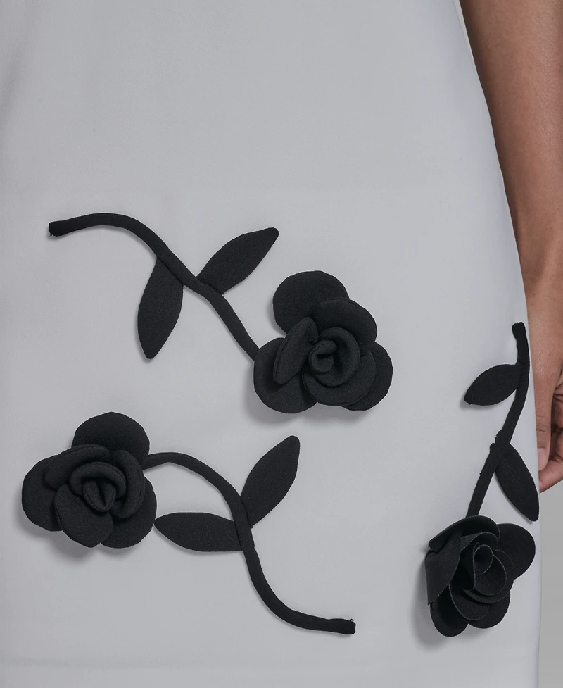 Karl Lagerfeld Paris Women's Contrast 3D Flowers A-Line Dress
