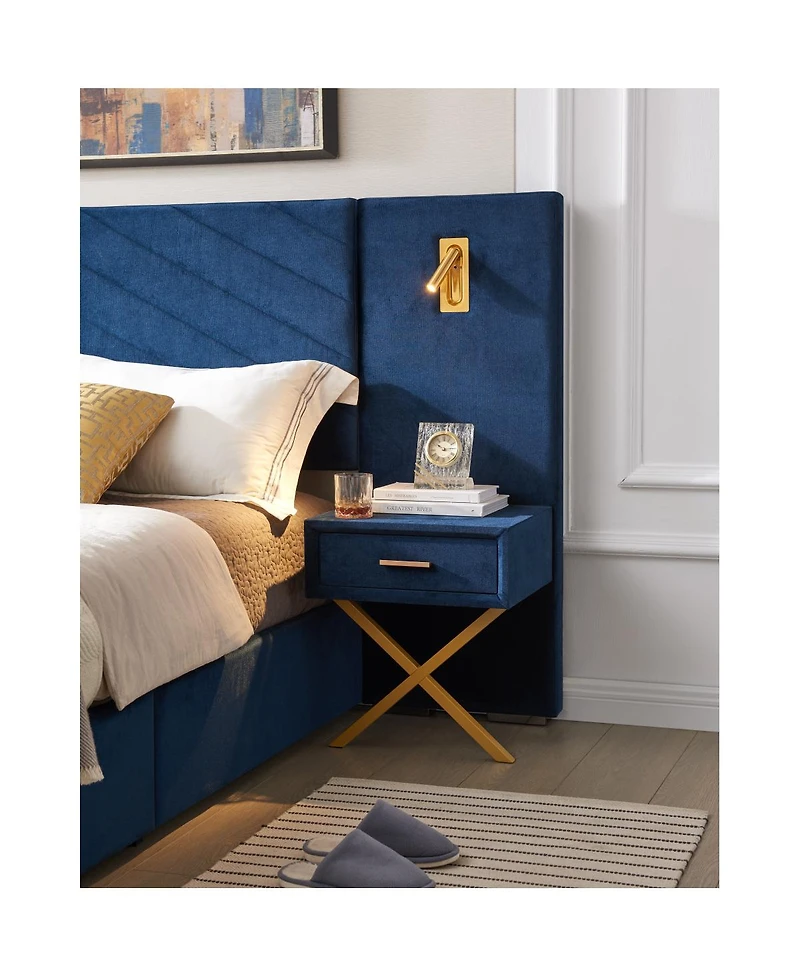 Streamdale Furniture Queen Velvet Bed Frame with Wingback Headboard, No Box Spring Needed