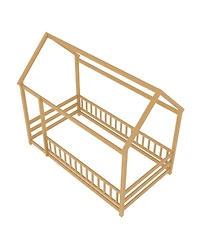 Streamdale Furniture Twin Size Floor Wooden Bed with House Roof Frame