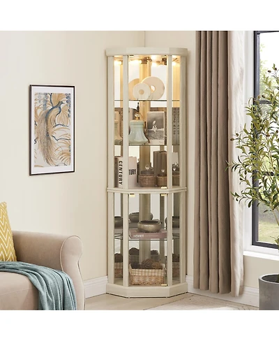 Streamdale Furniture Corner Lighted Curio Cabinet with Glass Storage, Antique White