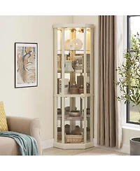 Streamdale Furniture Corner Lighted Curio Cabinet with Glass Storage, Antique White