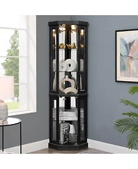 Streamdale Furniture Lighted Corner Curio Cabinet - Display Case for Living Room, Collectibles, Wine & Bar Glass Storage