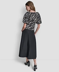 Dkny Women's Printed Scoop-Neck Short-Puff-Sleeve Top