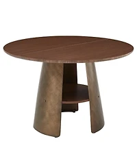 Streamdale Furniture Streamdale 47.25" Round Dining Table, Retro Style, Seats 4-6, Walnut Wood/Bronze
