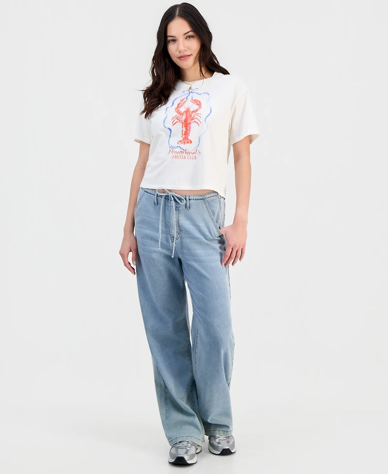 Rebellious One Juniors' Lobster Club Bow Graphic T-Shirt