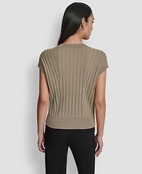 Dkny Women's Ribbed Short-Sleeve Sweater