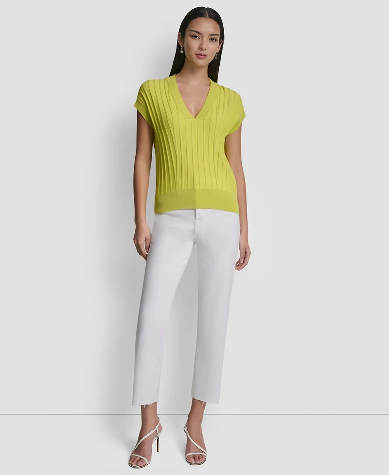 Dkny Women's Ribbed Short-Sleeve Sweater