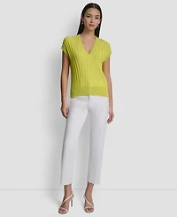 Dkny Women's Ribbed Short-Sleeve Sweater