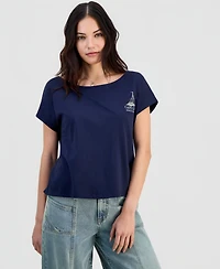 Self Esteem Juniors' Cape Cod Graphic Cotton Boat Neck T-Shirt