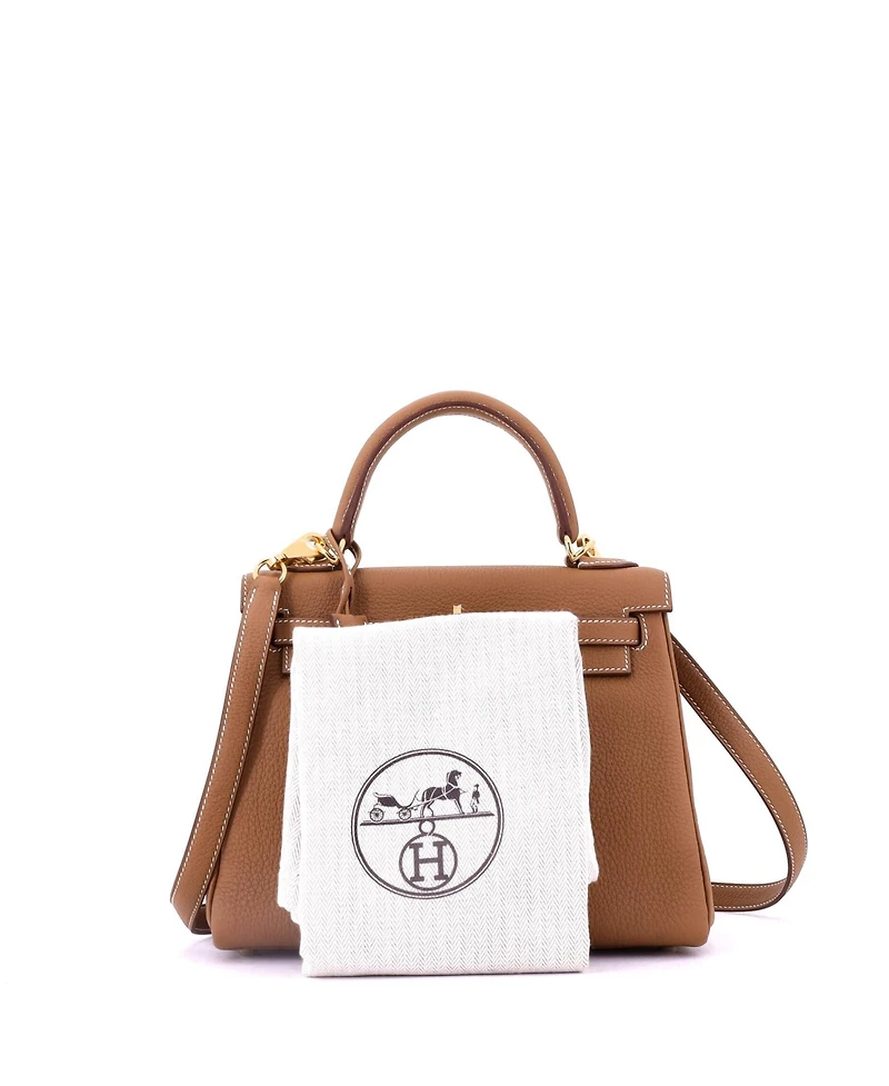 Pre-Owned HERMES Kelly 25 Handbag Brown Togo with Gold Hardware