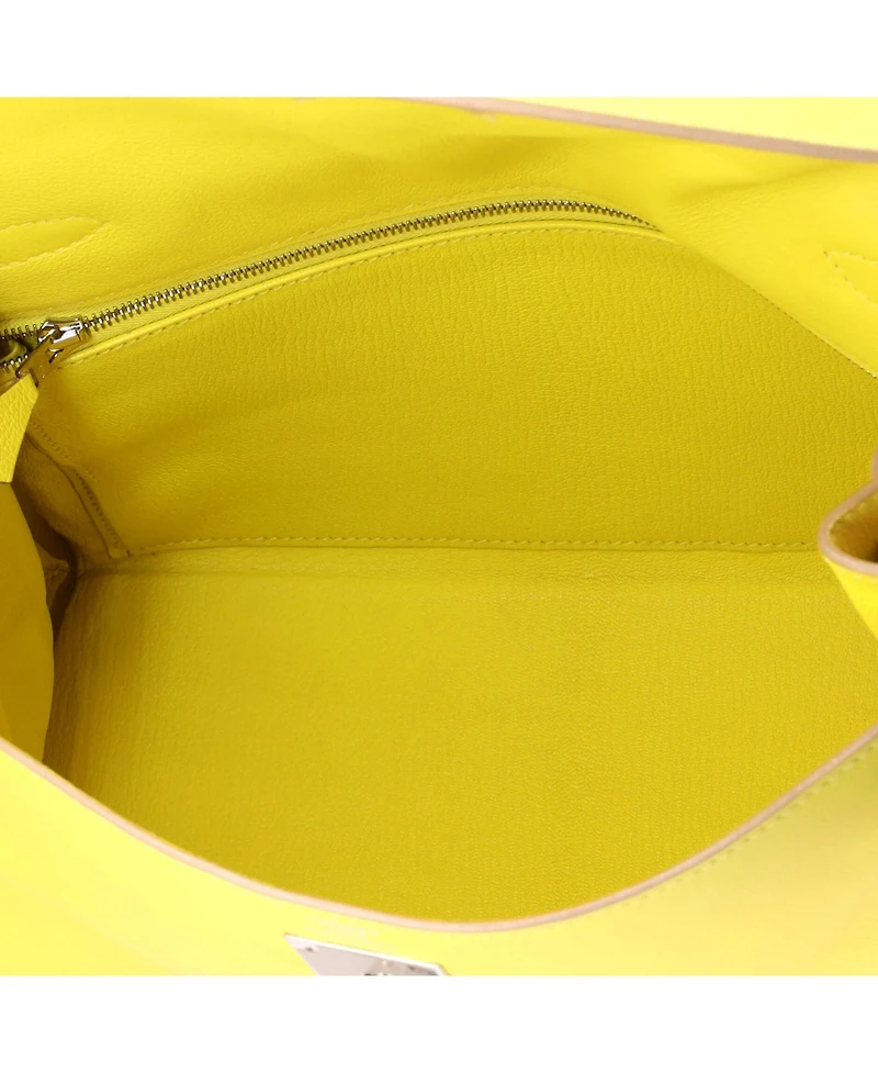 Pre-Owned HERMES Kelly 28 Handbag Yellow Evercolor with Palladium Hardware