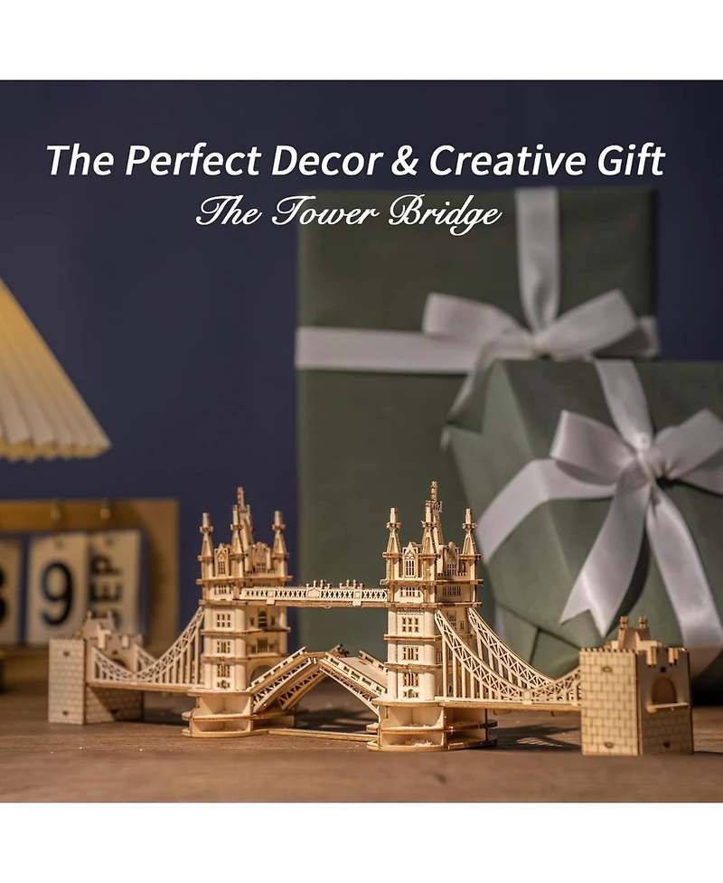 Robotime 3D Puzzle Wooden Craft Kits with Led Diy Tower Bridge Construction Model Kit to Build for Teens Brain Teaser Puzzle Home Decor Birthday Gifts