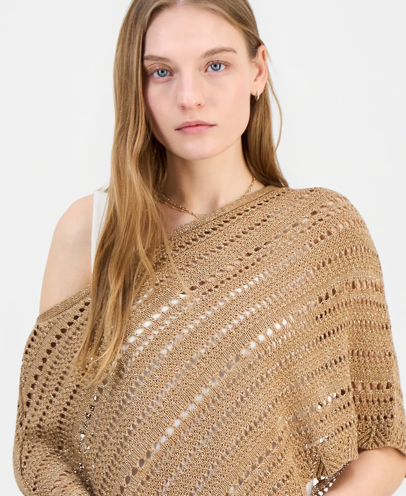 Ultra Flirt Juniors' Asymmetric Lurex Pointelle Poncho