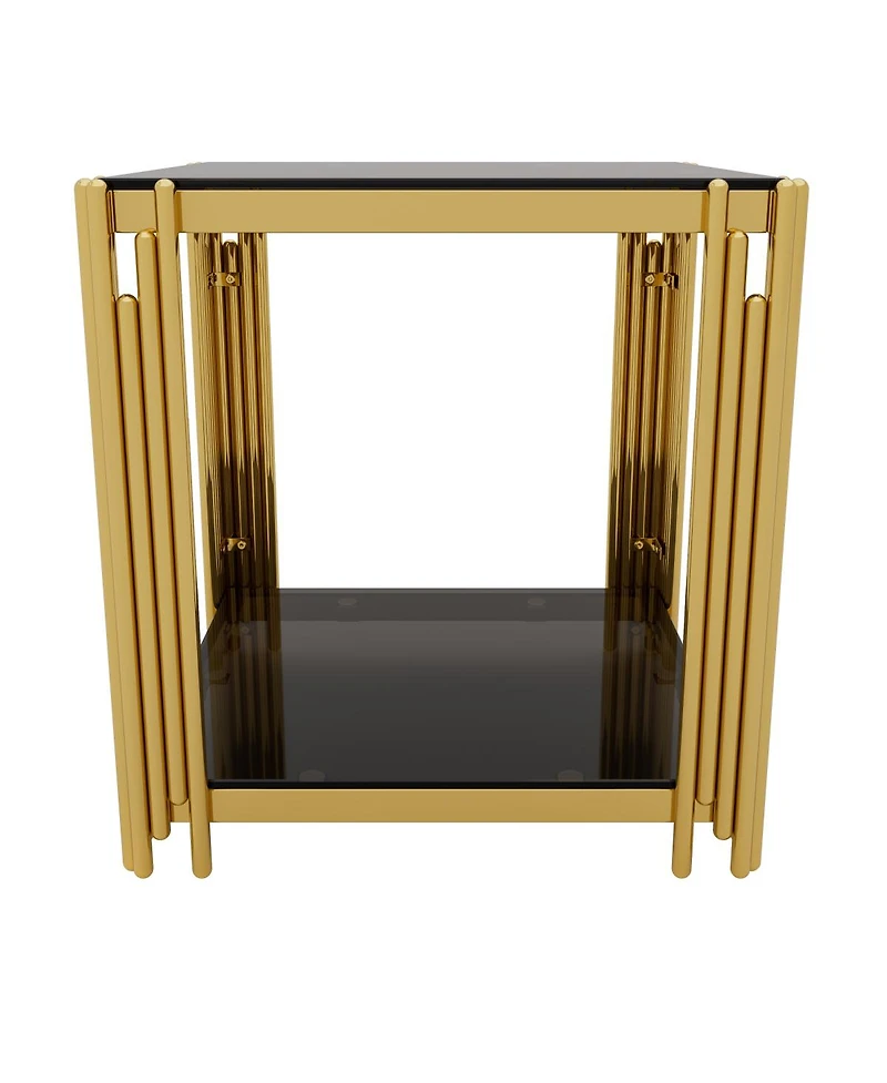Streamdale Furniture Modern Black Mirror End Table with Gold Finish & Lower Shelf, 19.9