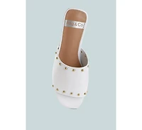 Renaldi Genuine Leather Studded Slip-On Flats