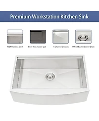 flynama 33x21x9inch Farmhouse Kitchen Sink Workstation Stainless Steel 16 Gauge Apron Front