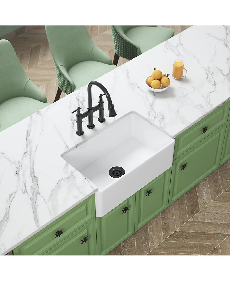 flynama White Farmhouse Sink Deep Apron Sink Undermount Ceramic Single Bowl Kitchen Sink
