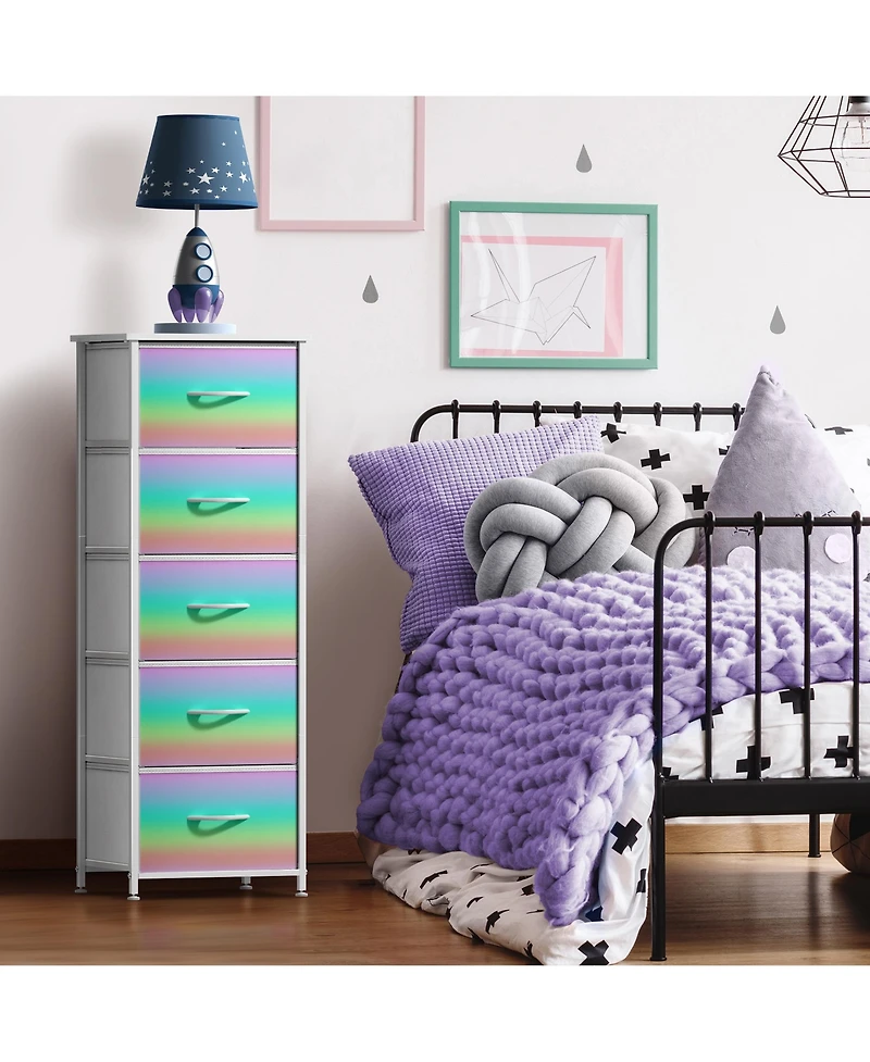 Sorbus Narrow 5 Drawers Nightstand with Steel Frame, Wood Top, Easy Pull Fabric Bins for Home, Bedroom, Office & Dorm