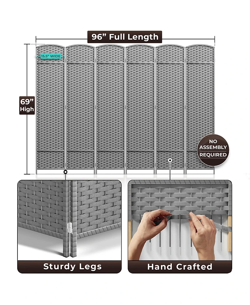 Sorbus 6 Panel Room Divider Panel - Extra Wide Double Hinged Panels - Folding Privacy Screens