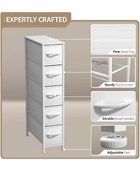 Sorbus Narrow Dresser with 5 Drawers - Steel Frame, Wood Top & Easy Pull Fabric Bins