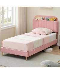 gaomon Bed Frame with Storage Headboard Velvet Upholstered Platform Bedframe for Kids/Girl Strong Wooden Slats Noise-Free Easy Assembly