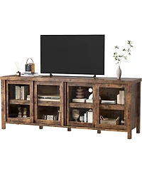 gaomon Tv Stand for 65 Inch Tv, Mid-Century Modern Entertainment Center with Sliding Glass Doors, Brown
