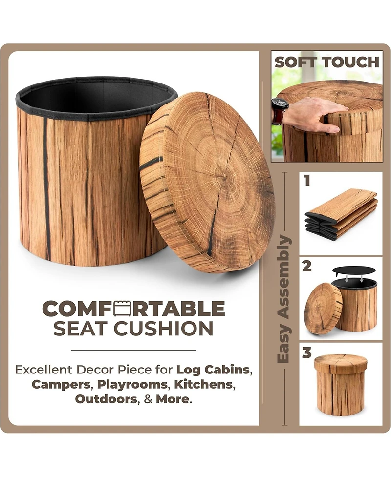 Sorbus 15 Inch Faux Tree Stumps Log Foldable Storage Ottoman - Perfect Footstool, Toy Box Storage, Chest Hassock and more