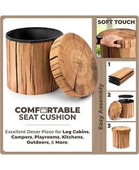 Sorbus 15 Inch Faux Tree Stumps Log Foldable Storage Ottoman - Perfect Footstool, Toy Box Storage, Chest Hassock and more