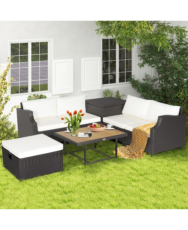 Costway 7pcs Patio Outdoor Pe Wicker Cushioned Furniture Conversation Set Sectional Sofa