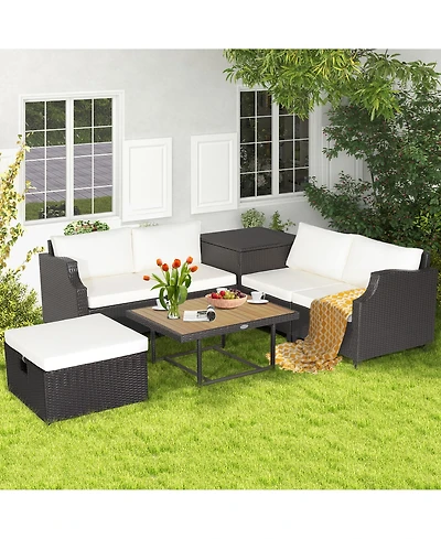 Costway 7pcs Patio Outdoor Pe Wicker Cushioned Furniture Conversation Set Sectional Sofa
