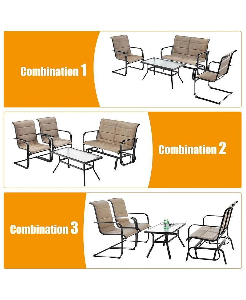 Costway 4 Pcs Outdoor Patio Furniture Set Padded Chairs Glider Loveseat Coffee Table