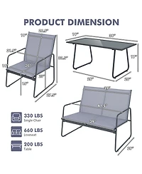 Costway 4-Piece Metal Patio Furniture Chat Set Outdoor Conversation Table Garden