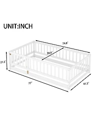 Streamdale Furniture Twin Montessori Floor Bed with Fence and Door