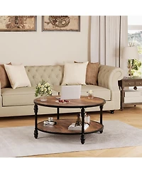 gaomon 36" Round Coffee Tables with Storage, 2-Tier Round Coffee Table, Center Table Modern Wood Coffee Table, Easy Assembly